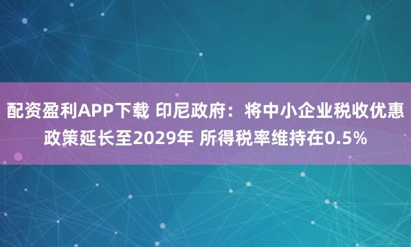 配资盈利APP下载 印尼政府：将中小企业税收优惠政策延长至2029年 所得税率维持在0.5%